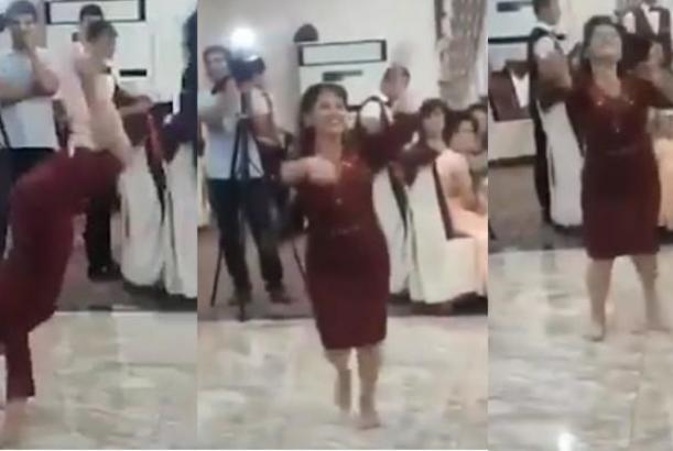 Qadın toyda salto vurdu