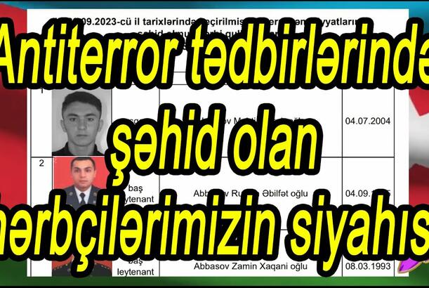 Antiterror tədbirlərində şəhid olan hərbçilərimizin siyahısı açıqlandı